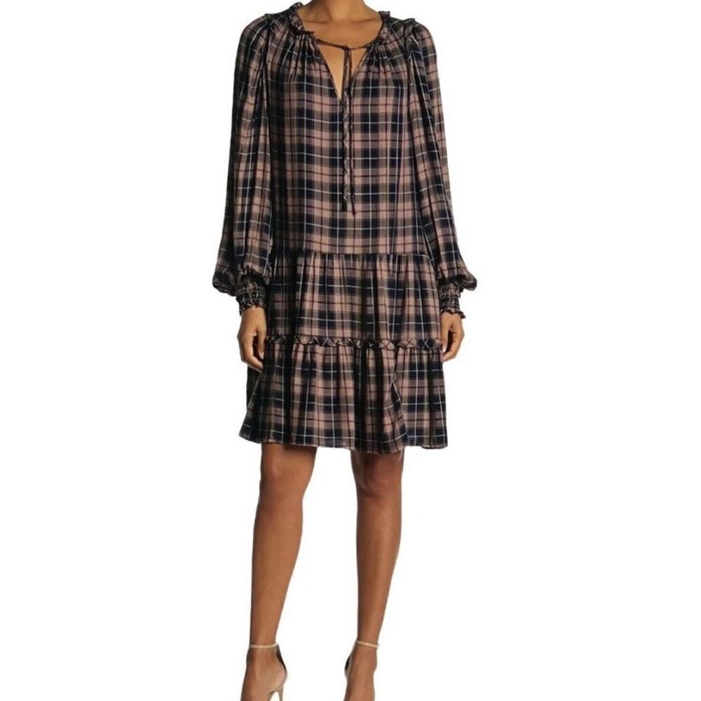 max studio brown dress Plaid Navy Smock‎ Split Neck Size S SOPHISTICATED wearing fit Size:6/12m Ladivine CD799 Size 10